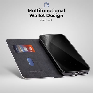 Moozy Étui Portefeuille pour Samsung A33 5G, Noir Carbone - Étui à Rabat avec Bordure Métallique, Fermeture Magnétique, Flip Cover avec Porte-Cartes et Fonction Béquille