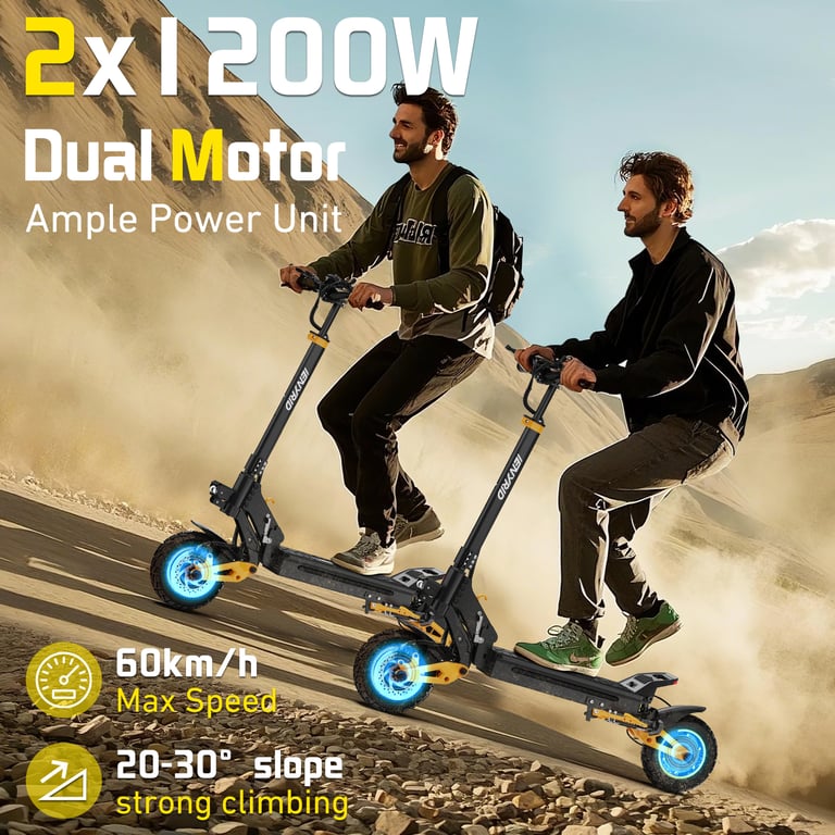 Trottinette électrique tout-terrain à double moteur iENYRID ES1 pour adultes : deux moteurs 1200 W, batterie 48 V 20,8 Ah 10 pouces