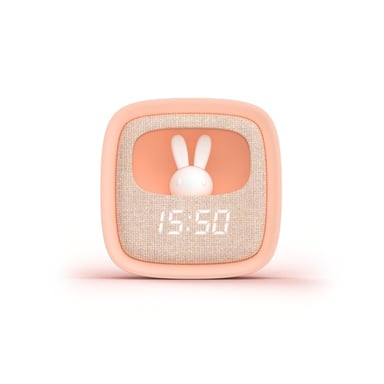MOB – MOBILITY ON BOARD Réveil et Veilleuse pour Enfant Billy Clock - Motif Lapin - Face Avant Tissu - Cadre Plastique Soft-Touch - Programmation de la Date, de l'Heure et de 3 Alarmes (Rose)