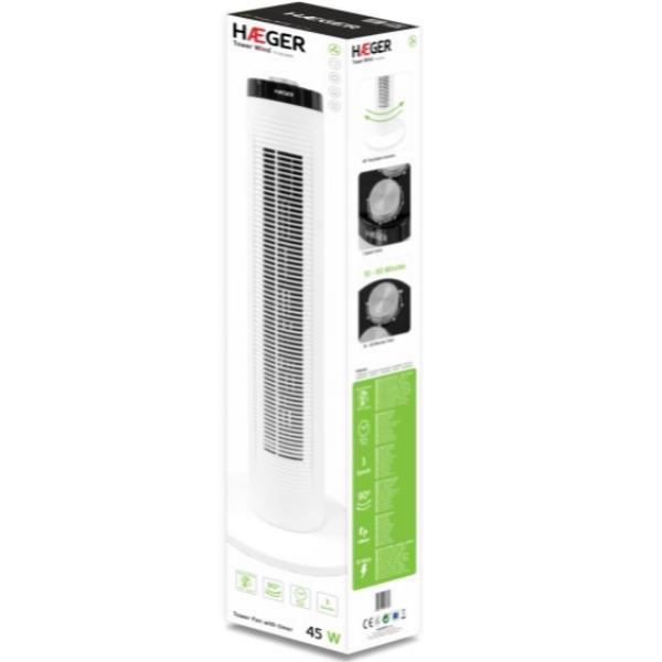 Haeger Ventilateur Colonne Tower Wind 45W 81cm 3 Vitesses Oscillation 90°