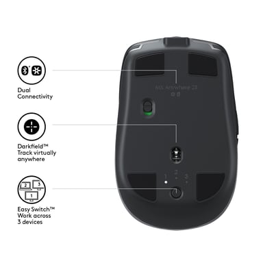 Logitech MX Anywhere 2S Mouse mobile senza fili per mano destra RF senza fili + Bluetooth 4000 DPI