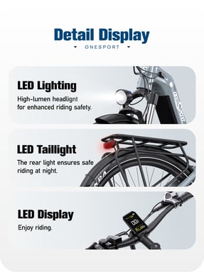 Bicicleta Eléctrica ONESPORT OT05 - Ruedas 27.5'' Motor 250W Batería 36V18.2Ah Autonomía 60KM - Gris