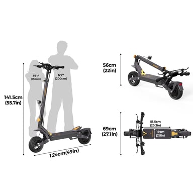 Trottinette Électrique Pliable Ausom L1, Moteur 800W, Batterie 48V 15.6Ah, Autonomie de 70 km, Vitesse Maximale de 45 km/h, NFC Déverrouillage