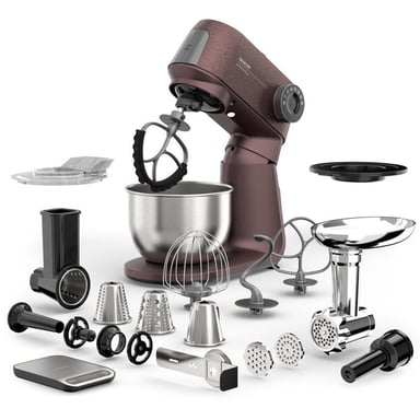 Robot multifonctions SENCOR STM 7632WP Gordon 1500 W avec bol inox 5,5 L, éclairage LED, fonction pulse, hachoir à viande, râpe 4 cônes, Bordeaux / Violet