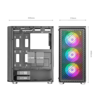 Mars Gaming MC-F, Semitorre Gaming ATX, Ventana Completa Cristal Templado, Frontal Metal-Mesh, 4X Ventiladores ARGB 120mm, Blanco