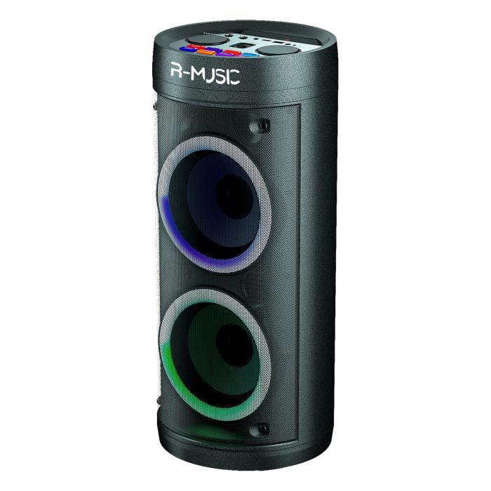 Enceinte R-MUSIC Roller Box - Son Puissant 180° - Lumières RGB - Karaoké - 7h Autonomie - Avec Roulettes