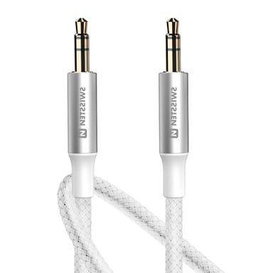 Swissten Cable auxiliar Jack 3.5 mm a Jack 3.5 mm Nylon 1.5m Blanco Blanco