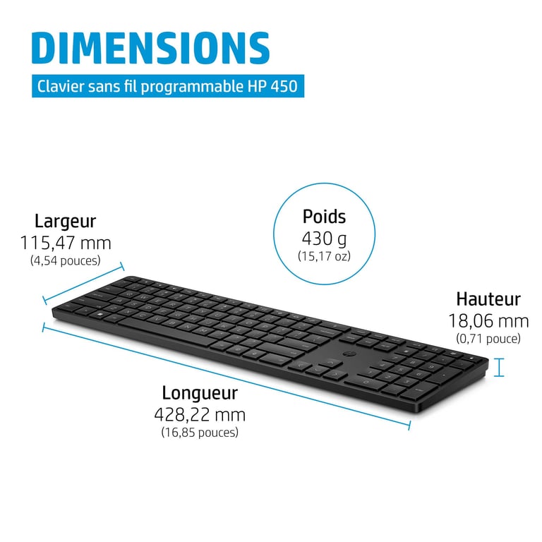 HP 450 Programmable Wireless Keyboard clavier FR sans fil +USB Noir - Neuf