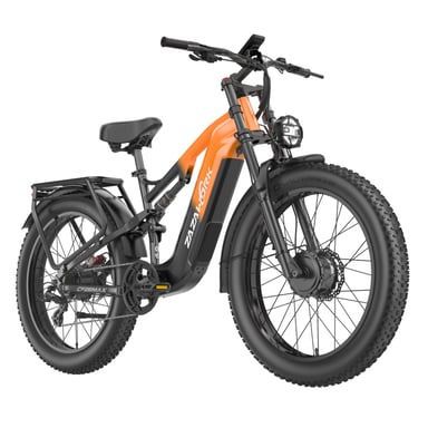 Bicicleta de montaña eléctrica ZAZAWORK CF26 MAX, batería extraíble de 48 V y 25 Ah, doble suspensión - naranja