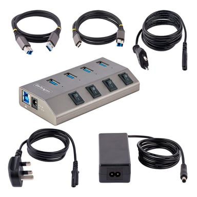 StarTech.com Hub USB-C Autoalimentado de 4 puertos con Interruptores Individuales - Concentrador USB 3.0 a 5 Gbps con Fuente de Alimentación - Ladrón