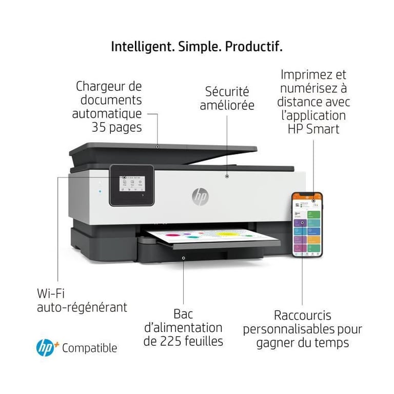 Imprimante HP tout-en-un jet d'encre Officejet pro 8014e - Idéal pour les professionnels - 9 mois d'Instant Ink inclus avec HP+