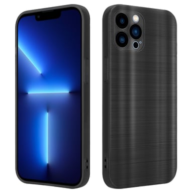 Coque pour Apple iPhone 13 PRO MAX en Brushed Noir Housse de protection Étui en silicone TPU flexible au design brossé