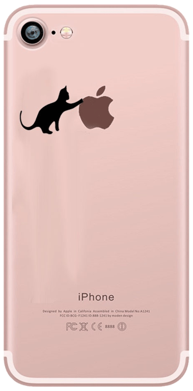 Coque Silicone IPHONE 8 Chat Fun APPLE Cat Noir Joue Pomme Transparente Protection Gel Souple