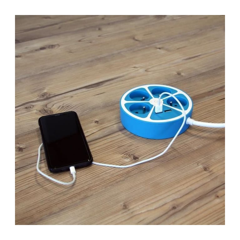 Multiprise design circulaire CHACON 4X16 A Cordon 1 5 Avec 2 USB A + Interrupteur - vue 3