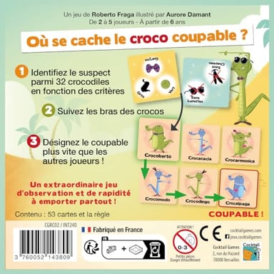 RapidCroco - Asmodee - Jeu d'enquete - 32 Suspect 1 coupable