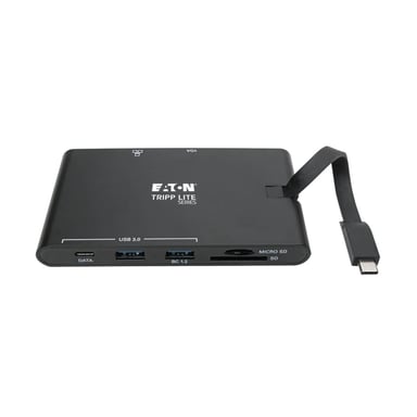 Tripp Lite U442-DOCK3-B Estación de Conexión USB C - 4K HDMI, VGA, USB 3.2 Gen 1, Hub USB A y USB C, GbE, Tarjeta de Memoria, Carga PD de 100W, Negro