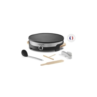 Crêpière Lagrange Tradi'Duo 1500 W 35 cm alu moulé avec plaque antiadhésive et grille 4 mini crêpes Noir