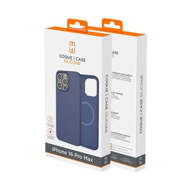 Coque pour iPhone 16 Pro Max MagSafe Silicone Oléophobe et Anti-rayures Bleu