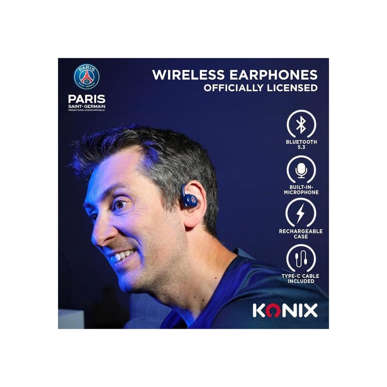 Écouteurs oreillette sport Sans fil PSG Haut parleurs 16 2 mm Portée 10 Autonomie 12 h Bluetooth 5.3 Neuf - vue 2