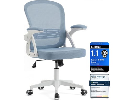 Chaise de Bureau Ergonomique,Fauteuil de Bureau à Dossier Maille, Accoudoirs Relevables à 90,bleu