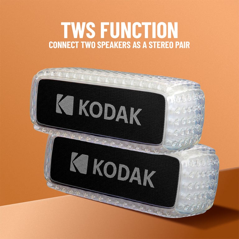 Kodak Enceinte Bluetooth - Étanche IPX6, Son Puissant 8W, Éclairage RGB, Autonomie 5h, Connexion Bluetooth V5.0 - Blanc - Neuf