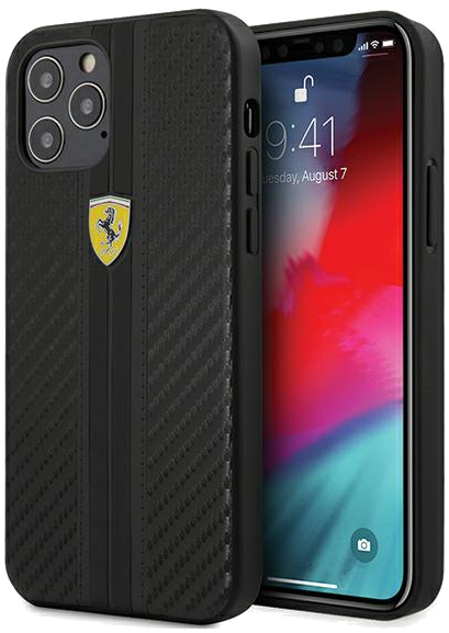 Étui Ferrari pour iPhone 12 Pro Max 6.7 Noir On Track PU Carbon