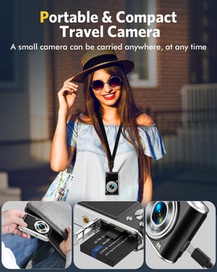 Appareil photo numérique 4K 48MP Webcam zoom 16x avec carte mémoire de 32 Go Black