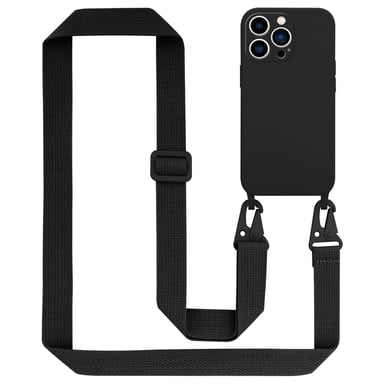 Tour de cou chaîne pour Apple iPhone 14 PRO en LIQUID BLACK Housse de protection en silicone avec cordelette réglable