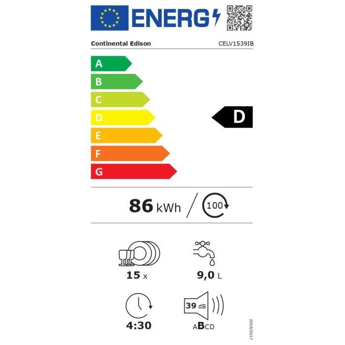 Lave-Vaisselle Pose Libre Continental Edison CELV1539IB – 15 Couverts, 39 dB - vue 10