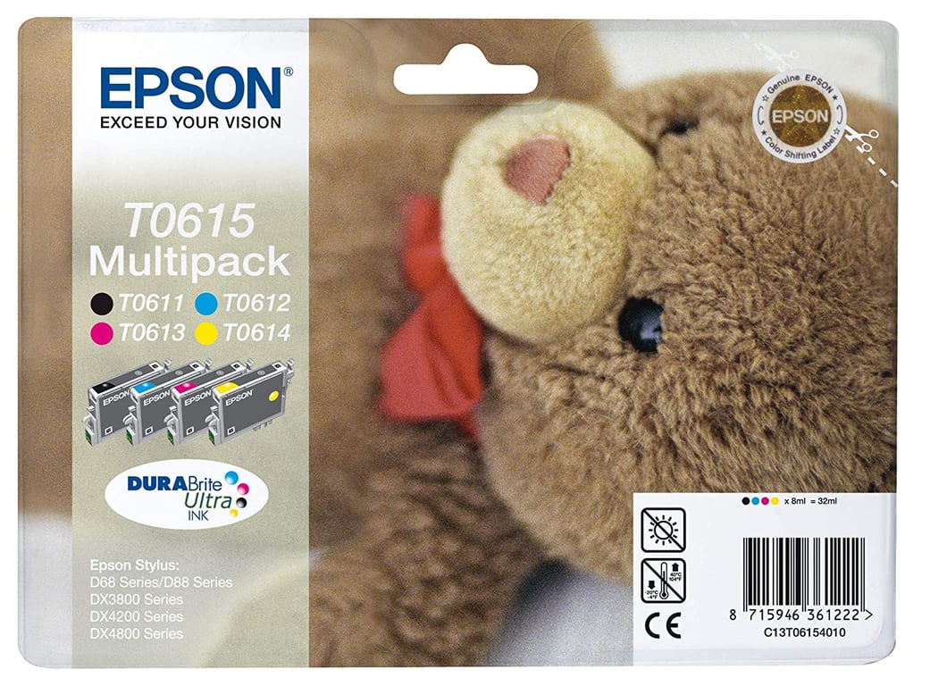 Epson T0615 Multipack Ours en peluche 4 couleurs : Cyan Jaune Cartouches d'encres d'origine D68 D88 DX3800 DX4200 DX4800 - vue 3