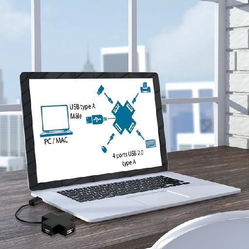 Concentrateur hub MCL Mini hub 4 ports USB 2.0 Autoalimenté - vue 4