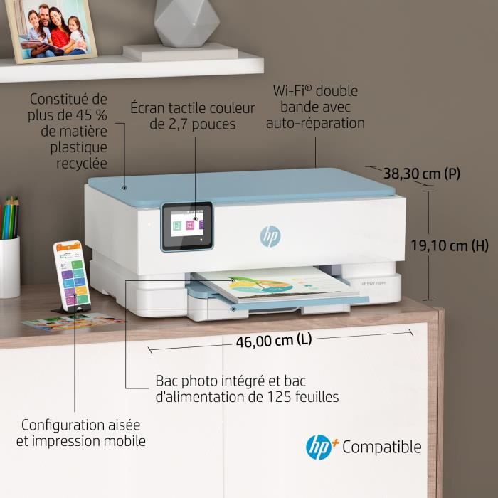 HP Envy Inspire 7221e Todo en Uno Color de Inyección de Tinta Copiadora Escáner - 6 meses de tinta instantánea incluida con HP+ - HP