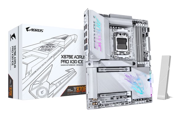 GIGABYTE X870E AORUS PRO X3D ICE Carte Mère – Prend en charge les processeurs AMD Ryzen 9000, VRM numérique 18+2+2 phases, jusqu'à 9000 Hz DDR5 (OC), 2 x PCIe 5.0 + 2 x PCIe 4.0, Wi-Fi 7, LAN 5 GbE, USB 4