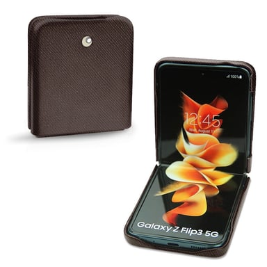 Coque cuir Samsung Galaxy Z Flip3 - Seconde peau - Marron envoûtant ( Pantone #4e3629 ) - Cuir saffiano