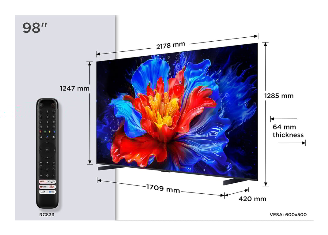 Tv Qled 4k 98'' 249 Cm 98p8k Tcl - vue 2