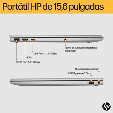 HP 15-fc0087ns AMD Ryzen™ 3 7320U Ordinateur portable 39,6 cm (15.6'') Full HD 8 Go LPDDR5-SDRAM 256 Go SSD Wi-Fi 6 (802.11ax) Windows 11 Home in S mode Argent