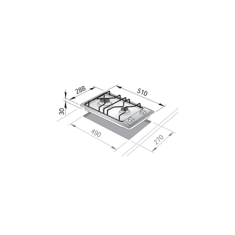 Plaque de cuisson à gaz Inox 30 cm 2 feux Allumage électronique Grilles émaillées noires - vue 2