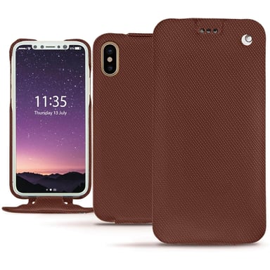 Funda de piel Apple iPhone Xs - Solapa vertical - Marrón - Piel saffiano