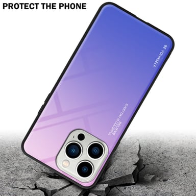 Coque pour Apple iPhone 14 PRO MAX en ROSE - BLEU Housse de protection Étui bicolore en silicone TPU et dos en verre trempé