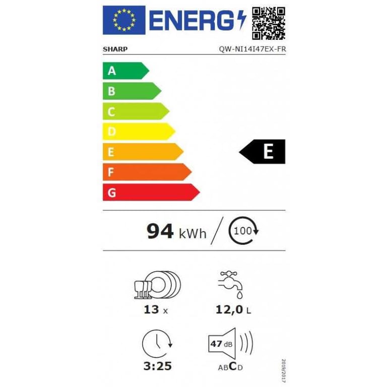 Lave-vaisselle encastrable Sharp QW-NI14I47EX 13 couverts 60 cm 5 programmes LED 47 dB inox - Neuf