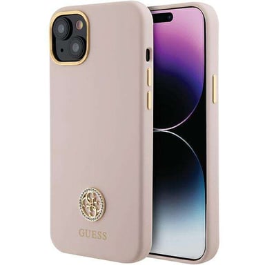 Guess GUHCP15M4DGPP Custodia rigida rosa per iPhone 15 6,1'' in silicone Logo Strass 4G