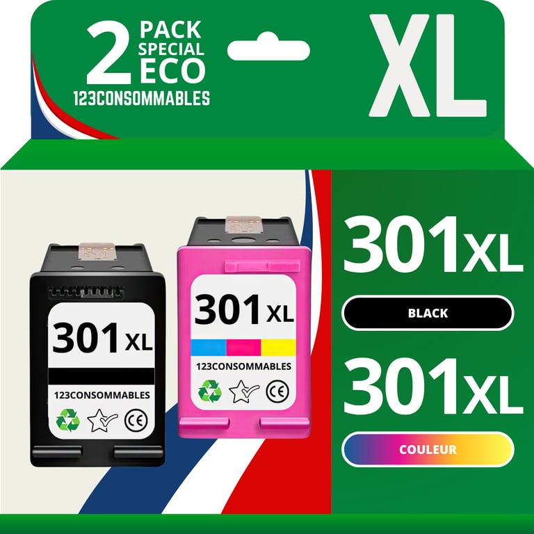 123CONSOMMABLES 301XL Pack 2 cartouches compatibles HP 301XL et couleurs Neuf - vue 3