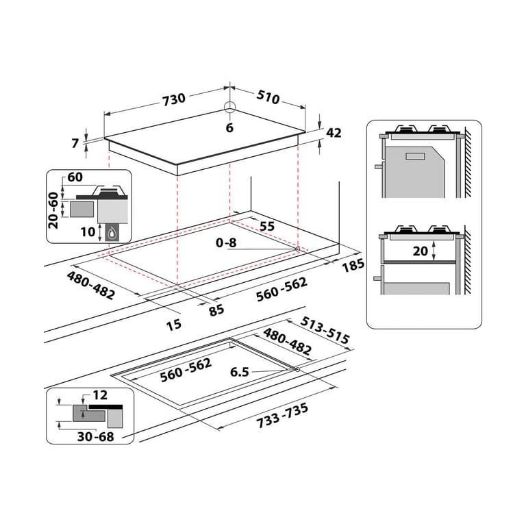 Hotpoint HAGS BK Intégré 73 cm Gaz 4 zones - vue 5