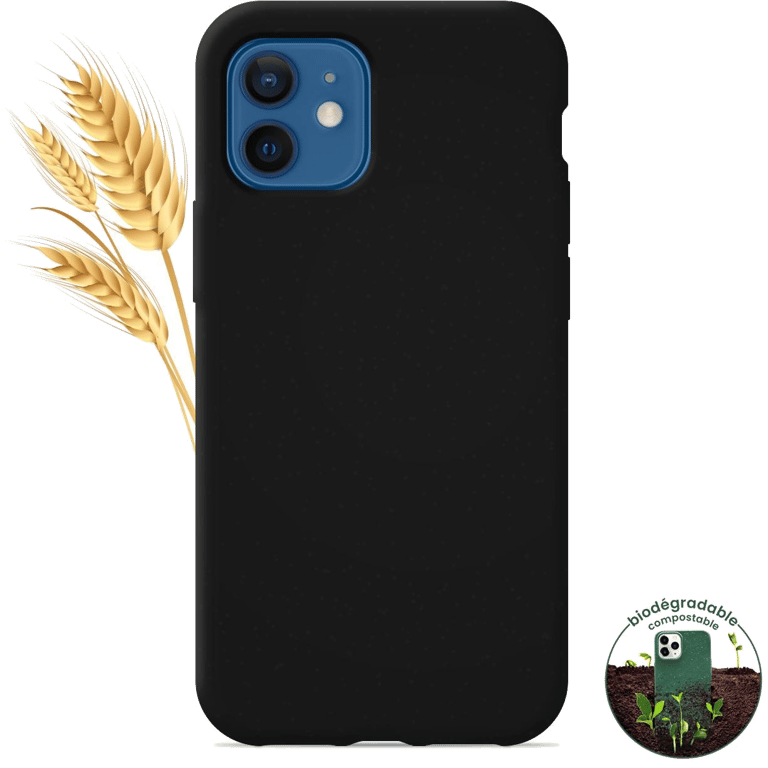 Coque silicone unie compatible Biodégradable Noir Apple iPhone 12