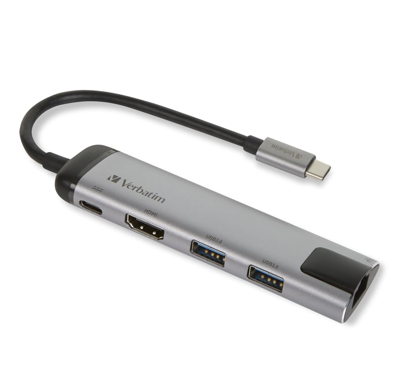 Verbatim 49141 station d'accueil USB 3.2 Gen 1 (3.1 Gen 1) Type-C Noir, Argent - Neuf