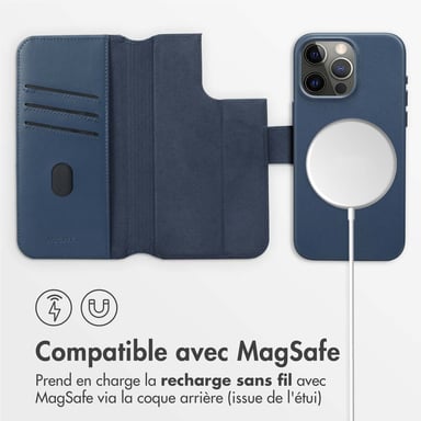Accezz Étui de télephone portefeuille en cuir 2-en-1 avec MagSafe pour Apple iPhone 15 Pro Max - Nightfall Blue