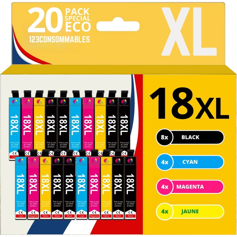 Pack 20 cartouches compatible EPSON 18XL Neuf