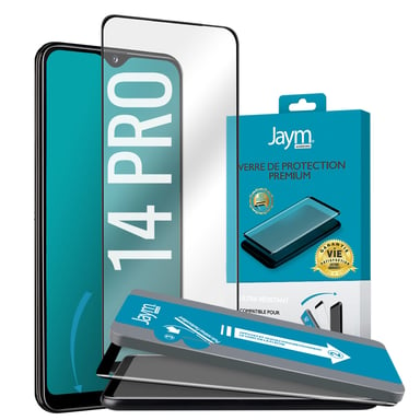 JAYM - Cristal templado premium para Apple iPhone 14 Pro - Curvado 3D con contorno negro - Garantía de por vida - 9H Ultra Durable Reforzado - Aplicador personalizado incluido