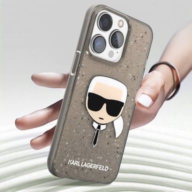 Coque pour Apple iPhone 13 Pro Translucide Pailletée Karl Noir