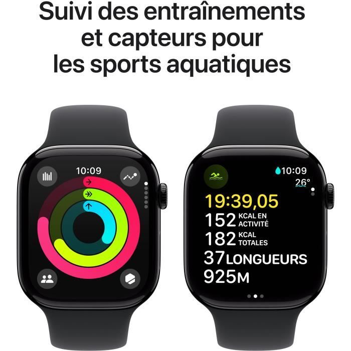 Apple Watch Series 10 (2024) GPS, Boitier Noir de 46mm avec bracelet Caoutchouc M/L, Noir - Très bon état